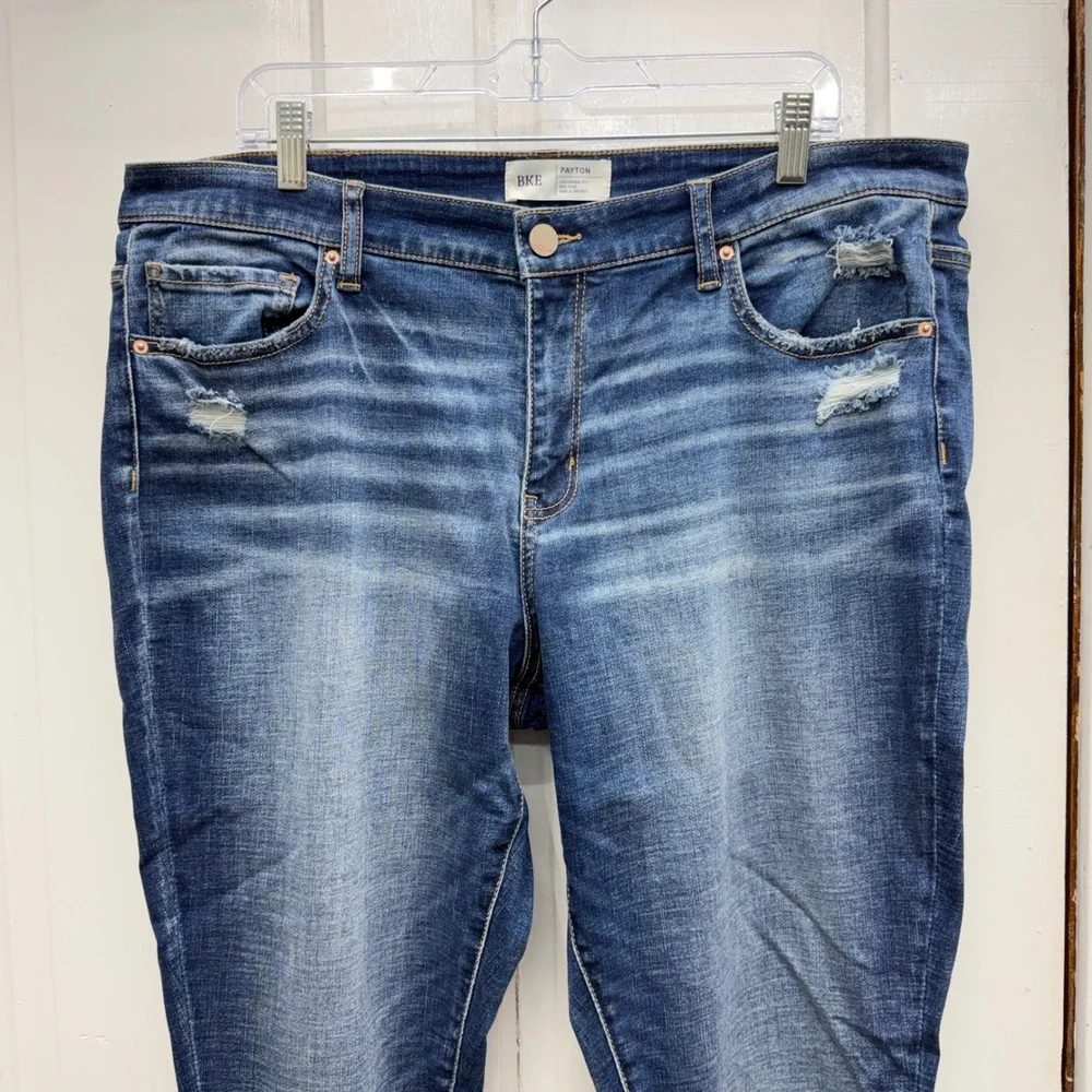 BKE Payton universal fit mid rise ankle skinny denim jeans distressed women's 36